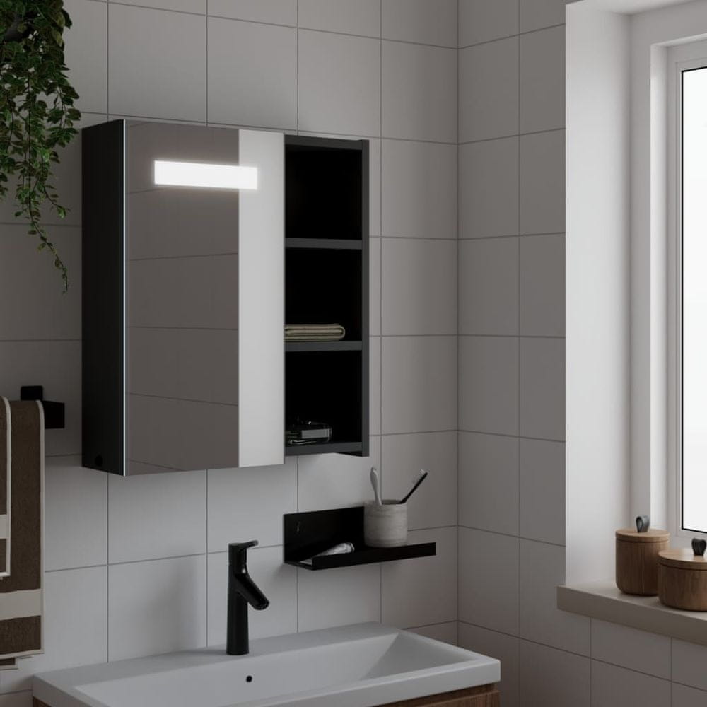 Vidaxl Kúpeľňová zrkadlová skrinka s LED svetlom čierna 45x13x52 cm